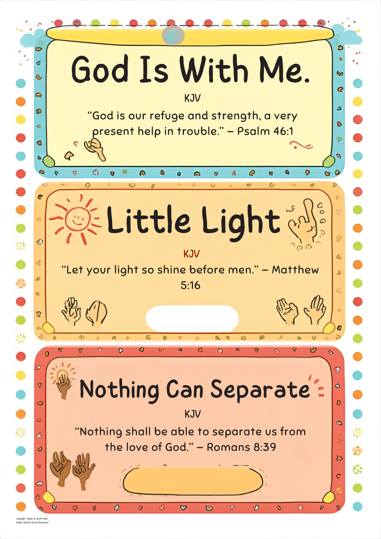 God Is With Me, Little Light, Nothing Can Separate verse cards